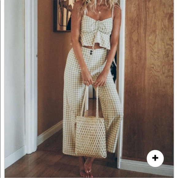 Billabong X Salty Blonde Break Point gingham Wide Leg Pants Size 26 retro 70s - Picture 6 of 12